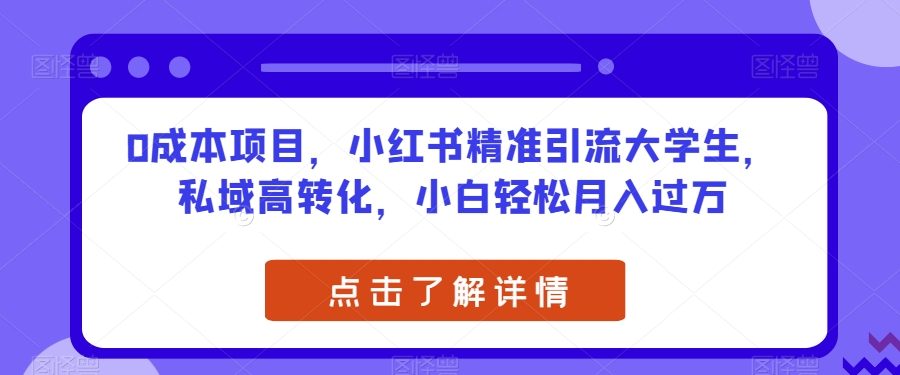 0成本项目，小红书精准引流大学生，私域高转化，小白轻松月入过万【揭秘】