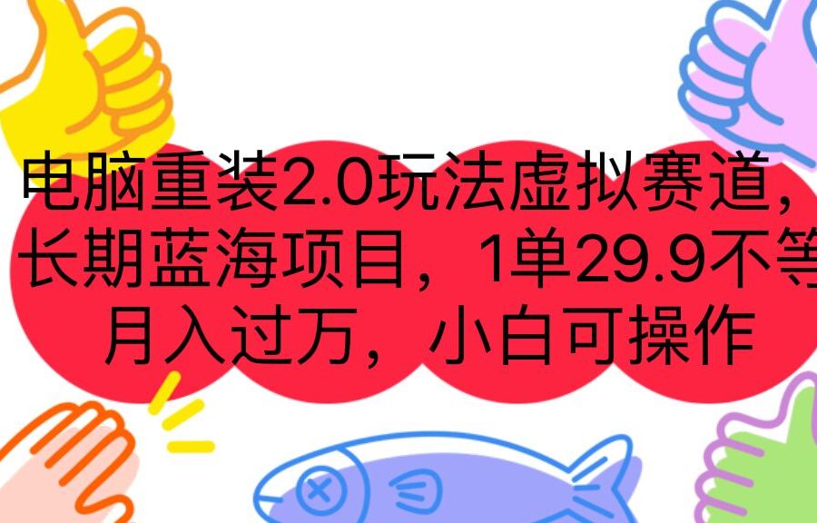 （7037期）电脑重装2.0玩法虚拟赛道，长期蓝海项目 一单29.9不等 月入过万 小白可操作