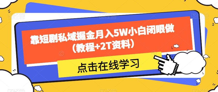 靠短剧私域掘金月入5W小白闭眼做（教程+2T资料）