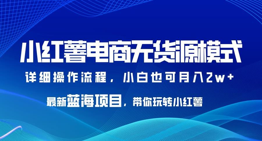 小红薯电商无货源模式，最新蓝海项目，带你玩转小红薯，小白也可月入2w+【揭秘】