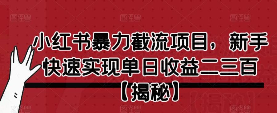 小红书暴力截流项目，新手快速实现单日收益二三百【仅揭秘】