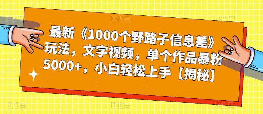 最新《1000个野路子信息差》玩法，文字视频，单个作品暴粉5000+，小白轻松上手【揭秘】