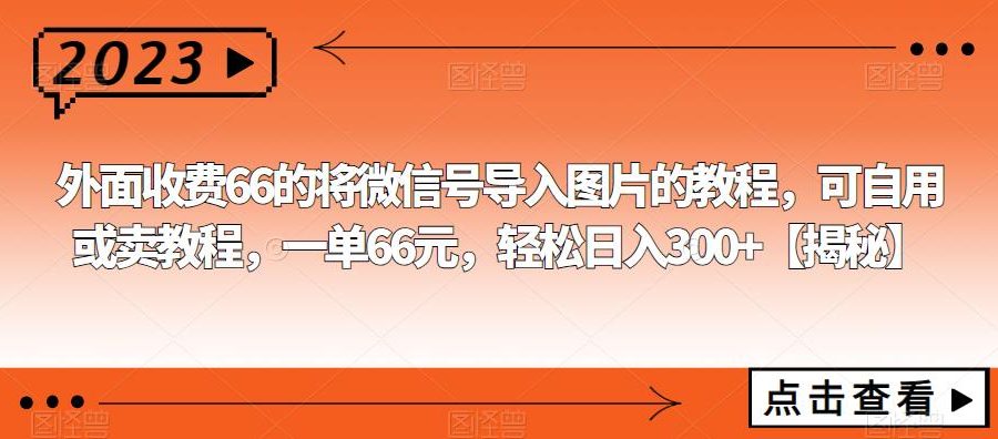 外面收费66的将微信号导入图片的教程，可自用或卖教程，一单66元，轻松日入300+【揭秘】