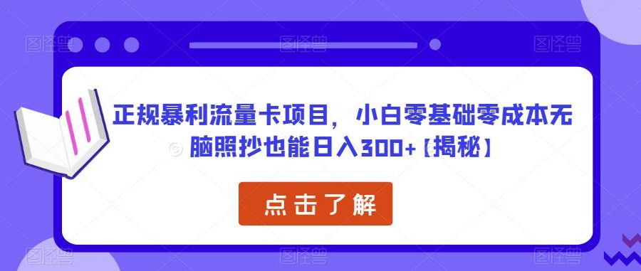 正规暴利流量卡项目，小白零基础零成本无脑照抄也能日入300+【揭秘】