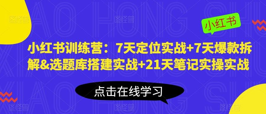 小红书训练营：7天定位实战+7天爆款拆解&选题库搭建实战+21天笔记实操实战