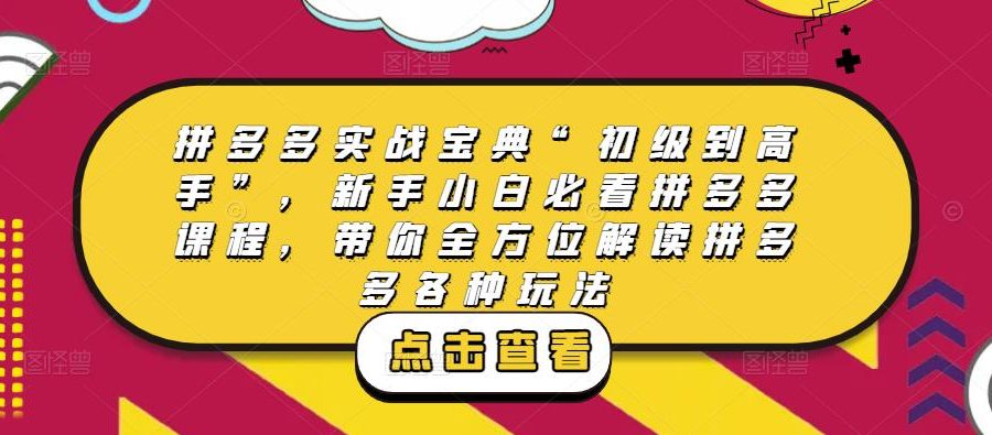 拼多多实战宝典“初级到高手”，新手小白必看拼多多课程，带你全方位解读拼多多各种玩法