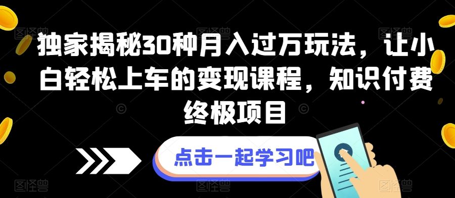 独家揭秘30种月入过万玩法，让小白轻松上车的变现课程，知识付费终极项目【揭秘】