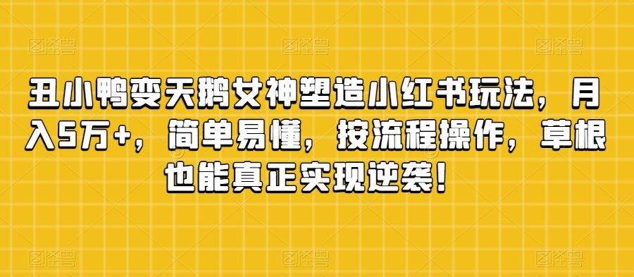 丑小鸭变天鹅女神塑造小红书玩法，月入5万+，简单易懂，按流程操作，草根也能真正实现逆袭！