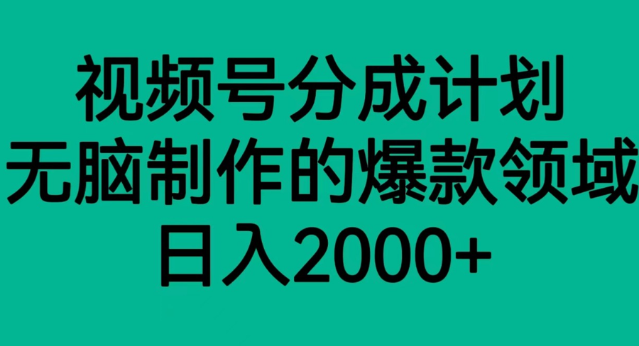 视频号分成计划，轻松无脑制作的爆款领域，日入2000+
