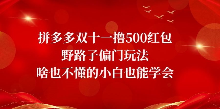 拼多多双十一撸500红包野路子偏门玩法，啥也不懂的小白也能学会【揭秘】