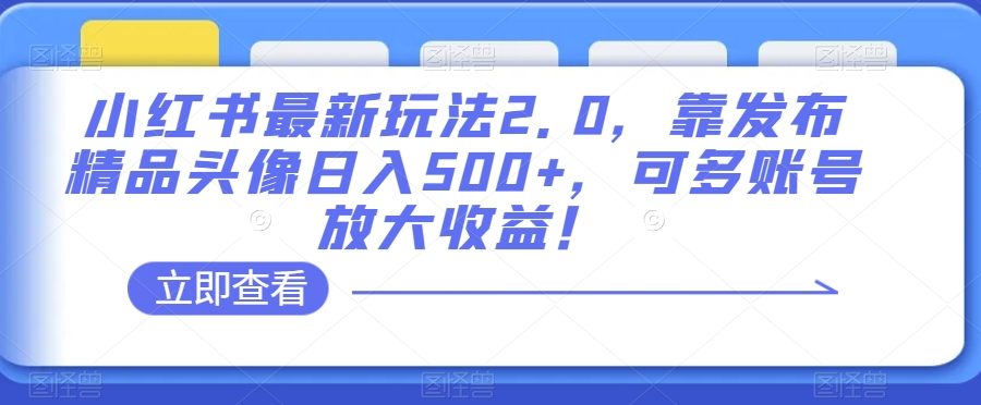 小红书最新玩法2.0，靠发布精品头像日入500+，可多账号放大收益！【揭秘】