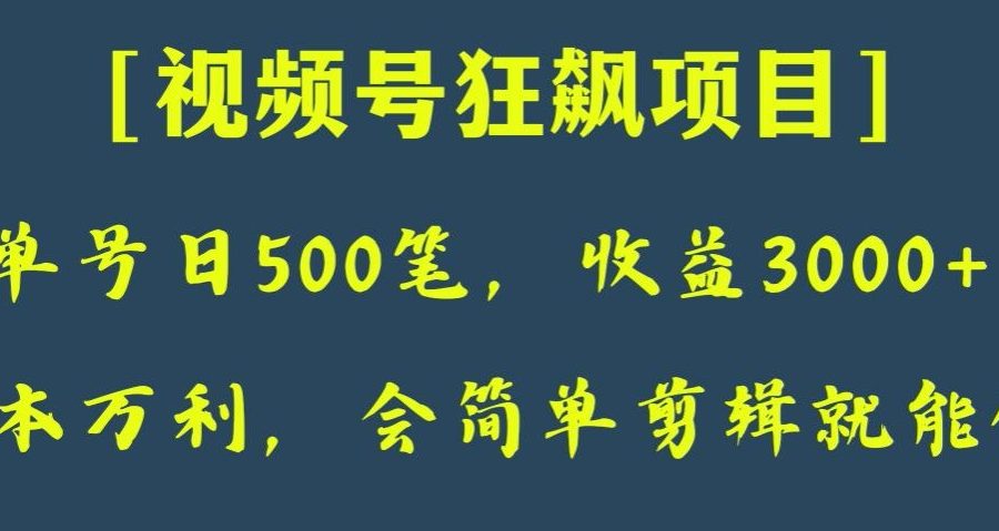 日收款500笔，纯利润3000+，视频号狂飙项目，会简单剪辑就能做【揭秘】