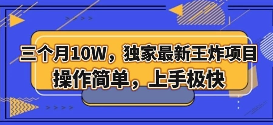 三个月10W，独家最新王炸项目！操作简单，上手极快【揭秘】