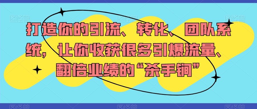 打造你的引流、转化、团队系统，让你收获很多引爆流量、翻倍业绩的“杀手锏”
