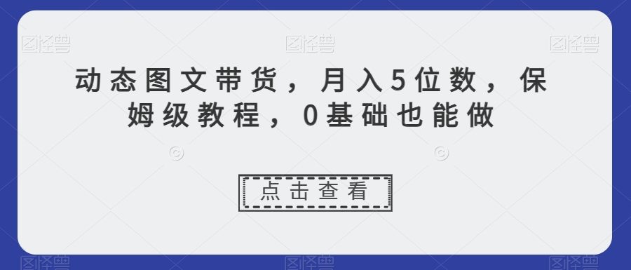 动态图文带货，月入5位数，保姆级教程，0基础也能做【揭秘】