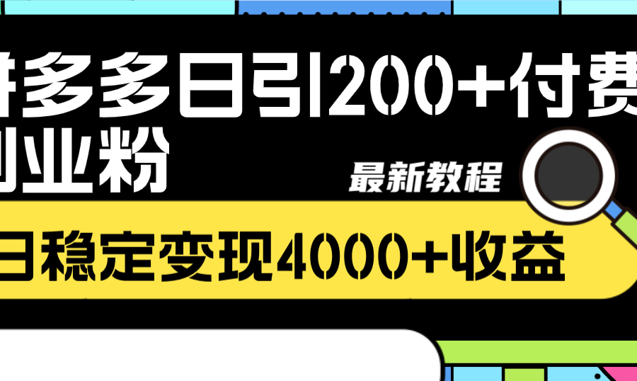 （8276期）拼多多日引200+付费创业粉，日稳定变现4000+收益最新教程