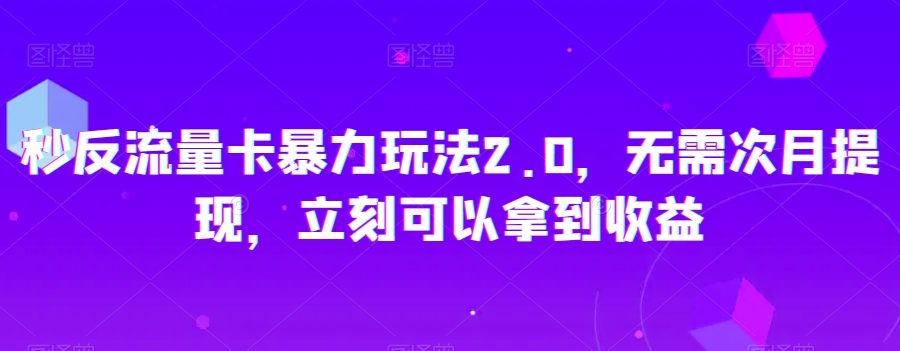 秒反流量卡暴力玩法2.0，无需次月提现，立刻可以拿到收益【揭秘】