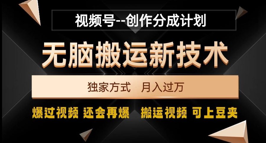 视频号无脑搬运新技术，破原创壕流量，独家方式，爆过视频，还会再爆【揭秘】