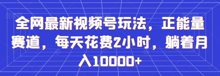 全网最新视频号玩法，正能量赛道，每天花费2小时，躺着月入10000+【揭秘】