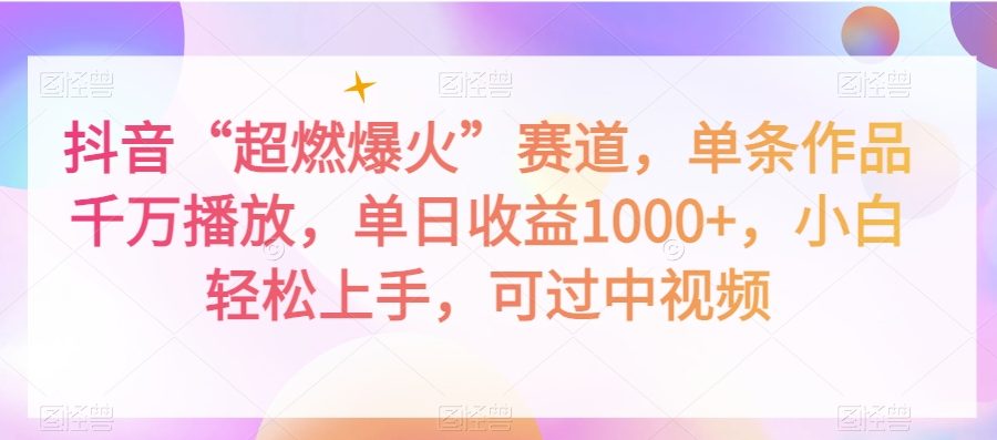 抖音“超燃爆火”赛道，单条作品千万播放，单日收益1000+，小白轻松上手，可过中视频【揭秘】