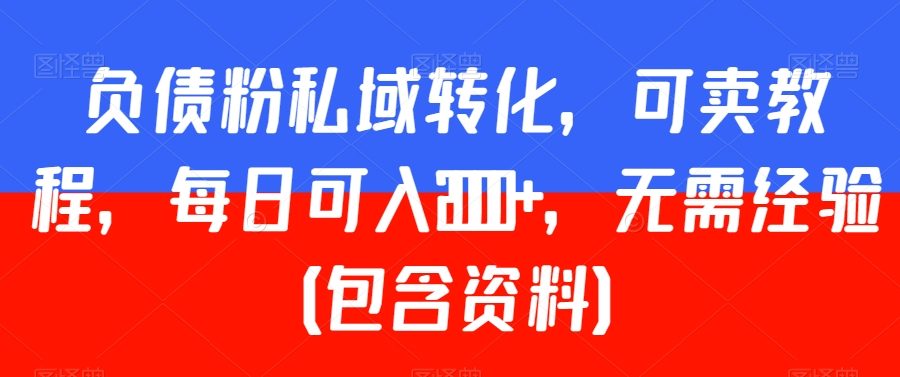 负债粉私域转化，可卖教程，每日可入2000+，无需经验（包含资料）