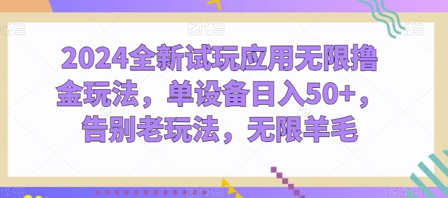 2024全新试玩应用无限撸金玩法，单设备日入50+，告别老玩法，无限羊毛