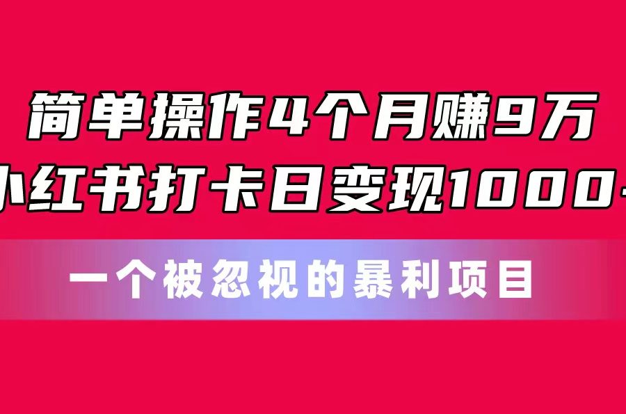 （11048期）简单操作4个月赚9万！小红书打卡日变现1000+！一个被忽视的暴力项目