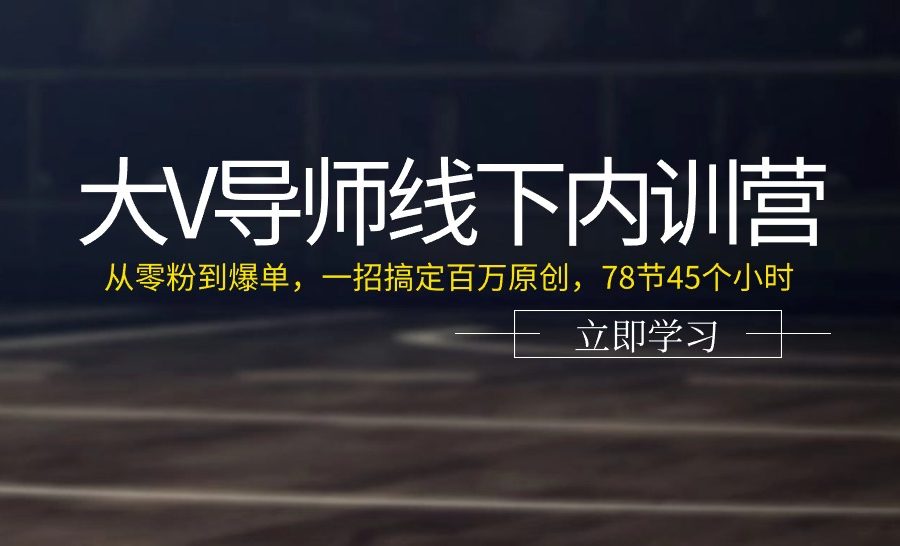 大V导师线下内训营：从零粉到爆单，一招搞定百万原创（78节45个小时）