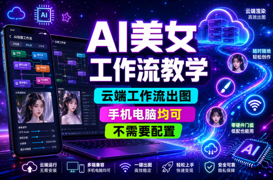 AI美女工作流教学,云端工作流出图,手机电脑均可,不需要配置,快速起号涨粉-798资源站