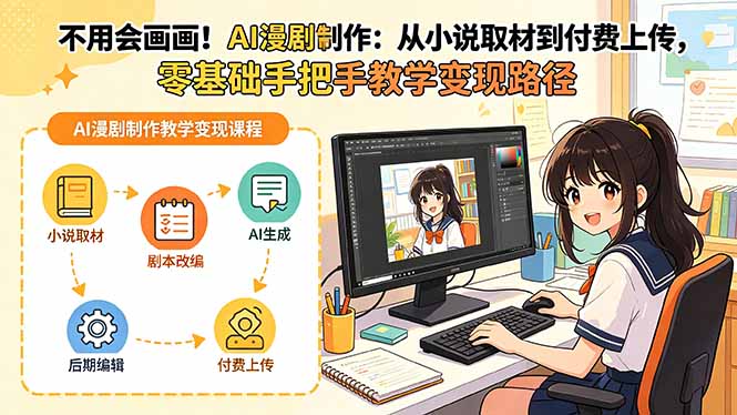 不用会画画！AI漫剧制作：从小说取材到付费上传，零基础手把手教学变现路径