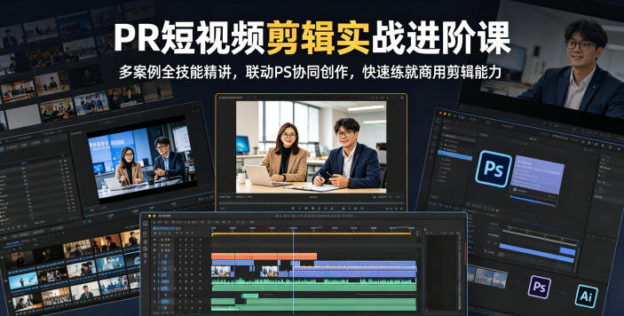PR短视频剪辑实战进阶课,多案例全技能精讲,联动PS协同创作,快速练就商用剪辑能力-798资源站