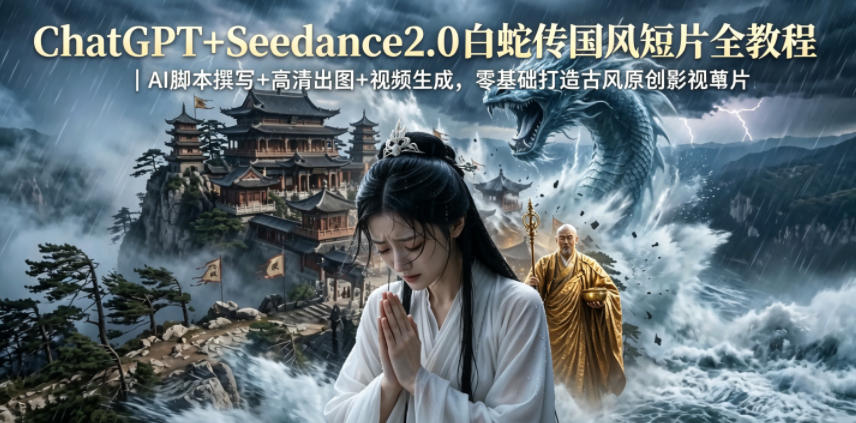 ChatGPT+Seedance2.0白蛇传国风短片全教程｜AI脚本撰写+高清出图+视频生成，零基础打造古风原创影视短片-798资源站