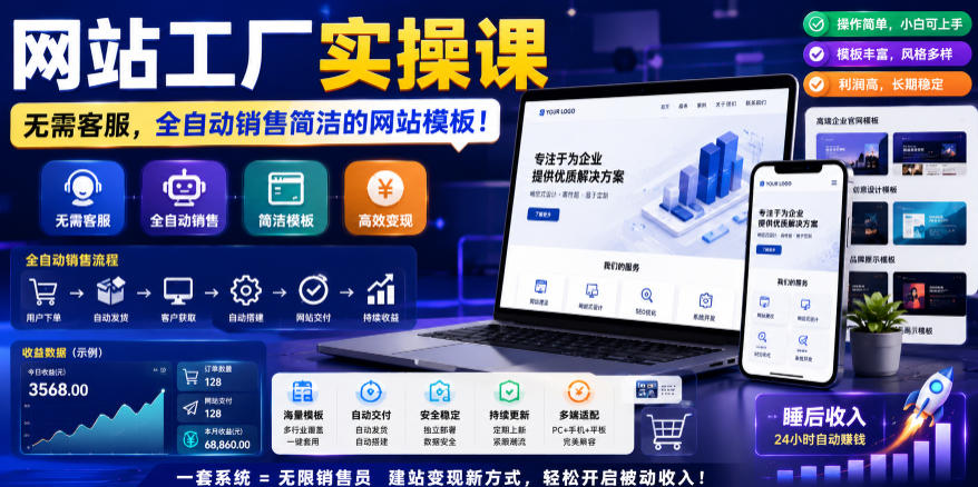 网站工厂实操课，无需客服，网站模板自动赚钱！【原创双语字幕】来宝云总站-闲云创业网-老谢轻创网-中创网-福缘网-冒泡网-资源之家-魔方项目库来宝云总站