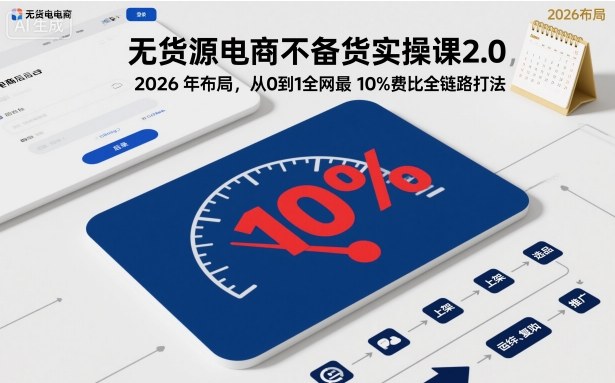无货源电商不备货实操课2.0,2026年布局,从0到1全网最低10%费比全链路打法【更新26年4月】-创富之家