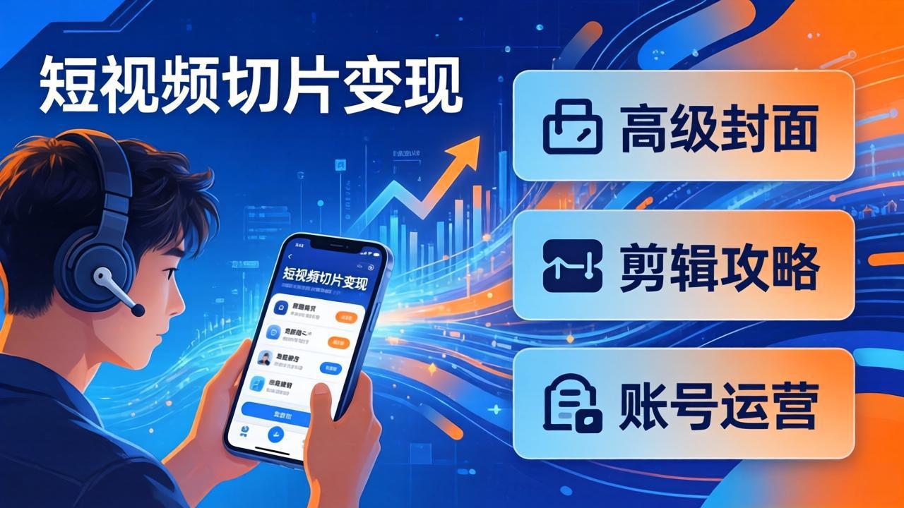 短视频切片变现速成班2.0:高级封面+剪辑攻略+账号运营,0基础小白快速入局副业