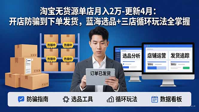 淘宝无货源5.0单店月入2万-更新4月：开店防骗到下单发货，蓝海选品+三店循环玩法全掌握-创富之家