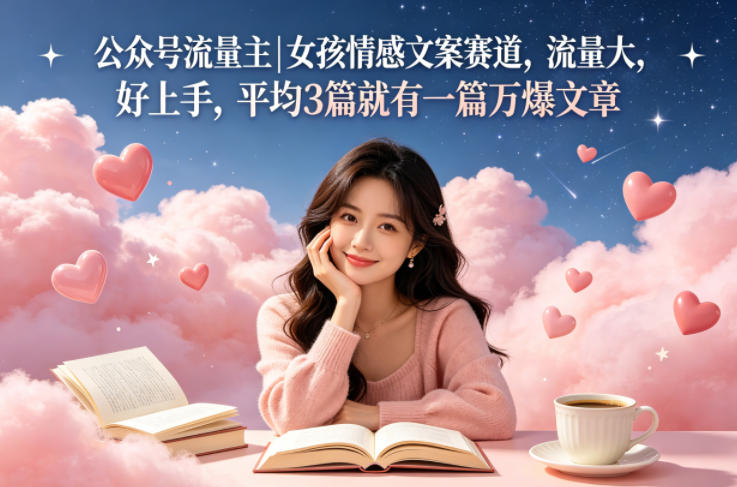 公众号流量主女孩情感文案赛道，流量大，好上手，平均3篇就有一篇万爆文章