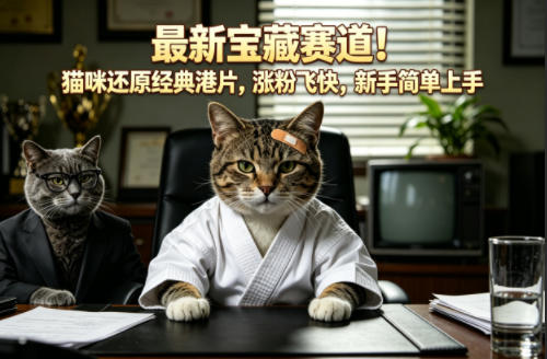 最新宝藏赛道！猫咪还原经典港片，涨粉飞快，新手简单上手来宝云总站-闲云创业网-老谢轻创网-中创网-福缘网-冒泡网-资源之家-魔方项目库来宝云总站
