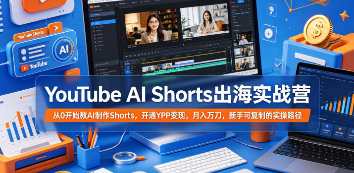 YouTube AI Shorts出海实战营，从0开始教AI制作Shorts，开通YPP变现，月入万刀，新手可复制的实操路径-798资源站