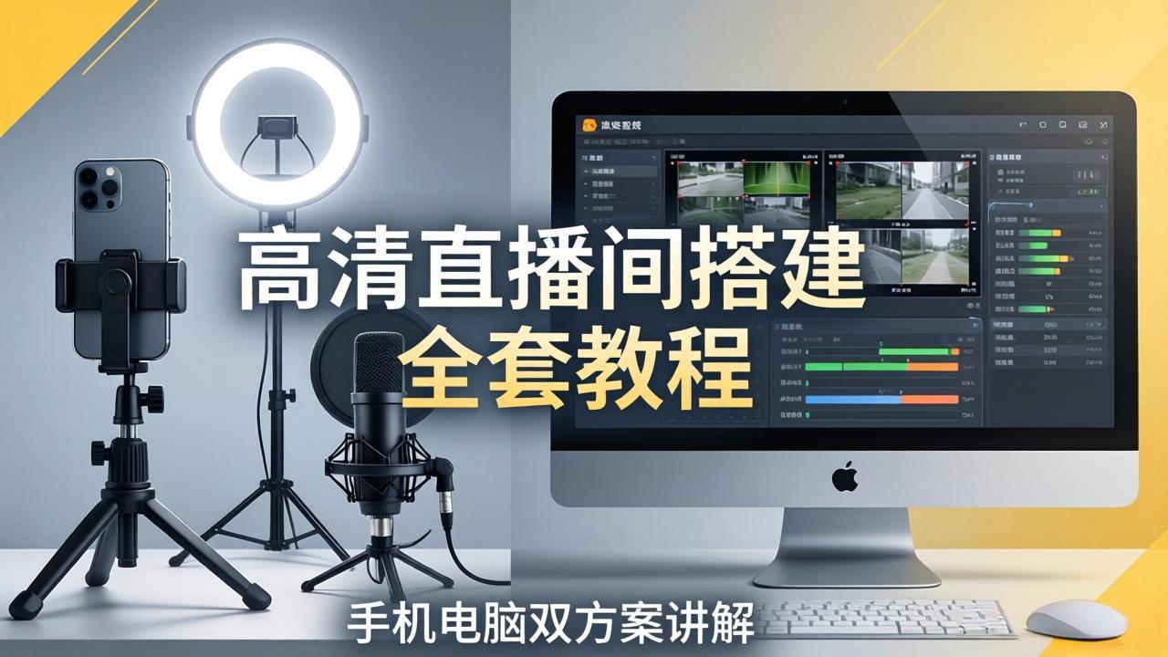 高清直播间搭建全套教程，手机电脑双方案讲解，设备选型调试多机位实操教学