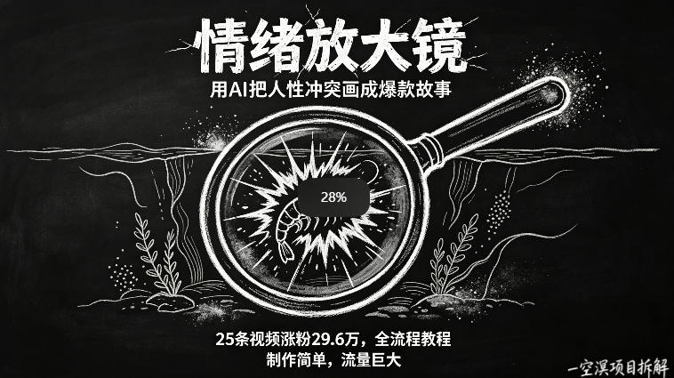 AI制作“情绪放大镜“视频，25条视频涨粉29.6W粉，流量巨大，制作简单，全流程教程-创富之家