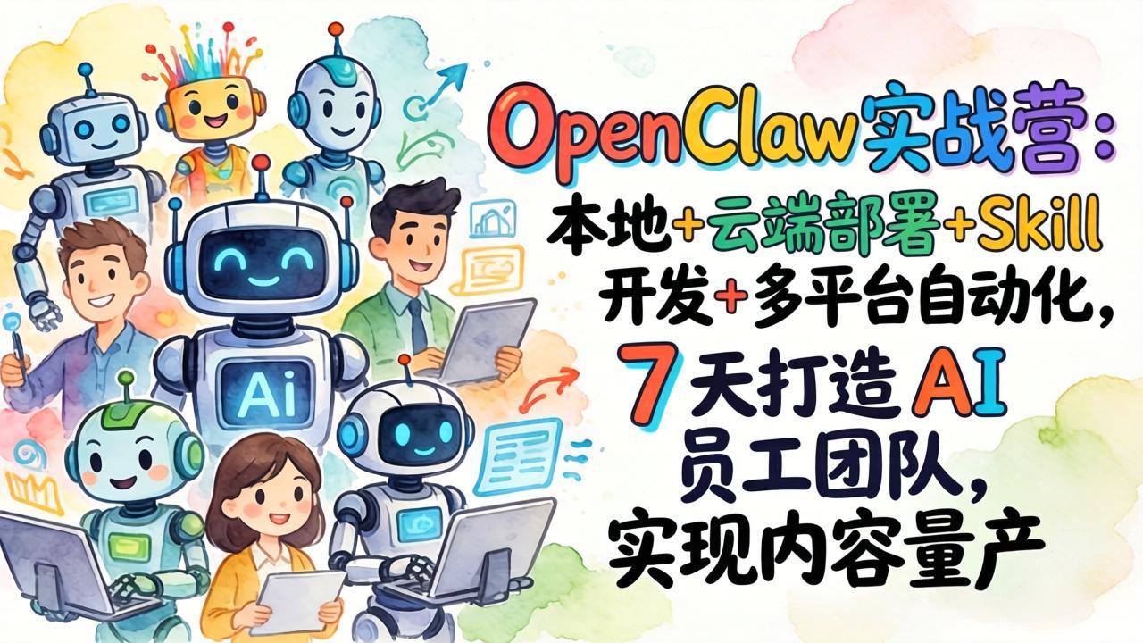 OpenClaw实战营：本地+云端部署+Skill开发+多平台自动化，7 天打造 AI 员工团队，实现内容量产福瑞网创-中创网-福缘网-冒泡网-资源之家-魔方项目库福瑞网创联盟