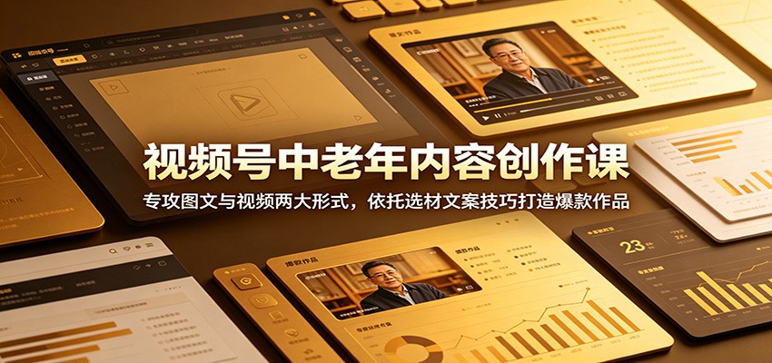 视频号中老年内容创作课：专攻图文与视频两大形式，依托选材文案技巧打造爆款作品来宝云总站-闲云创业网-老谢轻创网-中创网-福缘网-冒泡网-资源之家-魔方项目库来宝云总站