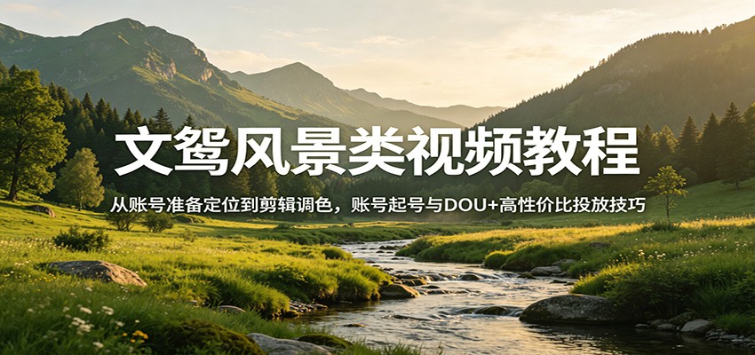 文鸳风景类视频教程:从账号准备定位到剪辑调色,账号起号与DOU+高性价比投放技巧