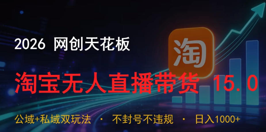 2026网创天花板，淘宝无人直播带货15.0，公域+私域双玩法，日入1k+，不违规不封号【揭秘】-798资源站