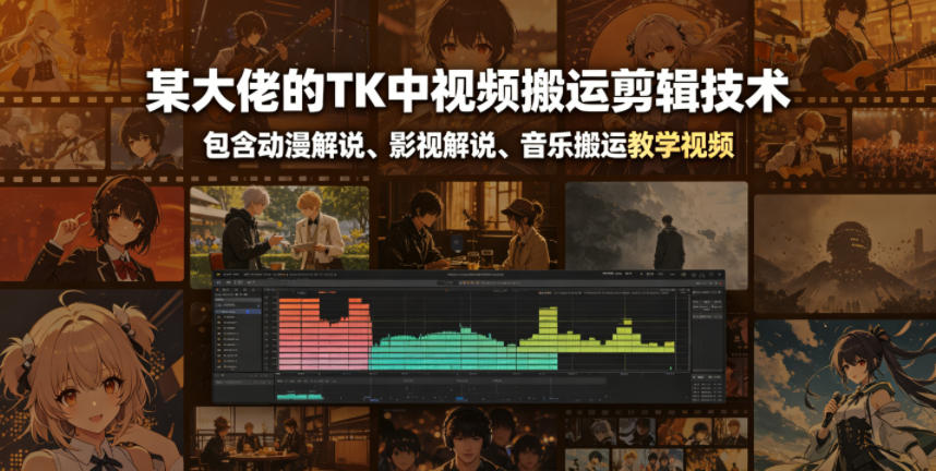 某大佬的TK中视频搬运剪辑技术，包含动漫解说、影视解说、音乐搬运教学视频-798资源站
