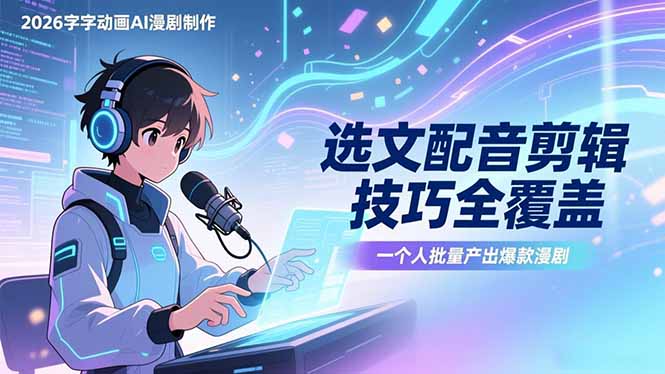 2026字字动画AI漫剧制作-1期，选文配音剪辑技巧全覆盖，一个人就能批量产出爆款漫剧福瑞网创-中创网-福缘网-冒泡网-资源之家-魔方项目库福瑞网创联盟