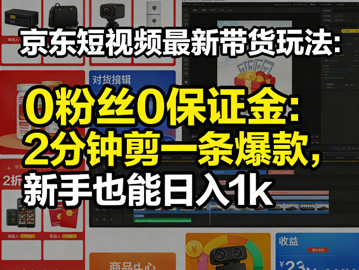 京东短视频最新带货玩法，0粉丝0保证金，2分钟剪一条爆款，新手也能日入1k+【揭秘】-创富之家