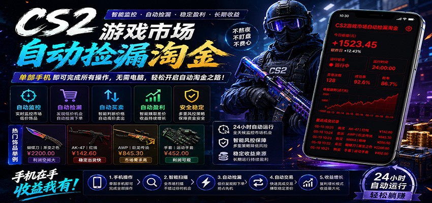 CSGO挂机捡漏项目通过利用游戏饰品交易机制，结合薄凉软件辅助捡漏，实现盈利-798资源站