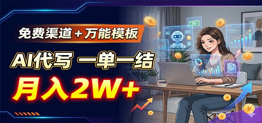 免费渠道+万能模板，AI代写一单一结，月入2W+来宝云总站-闲云创业网-老谢轻创网-中创网-福缘网-冒泡网-资源之家-魔方项目库来宝云总站